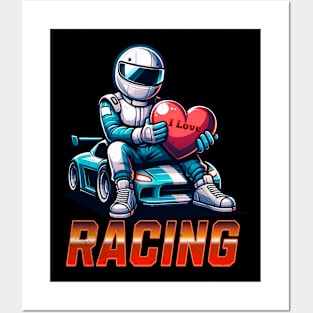 I Love Racing Car Racing Heart Valentine Street Car Drifting Cars Race Track Valentines Day Racer Posters and Art